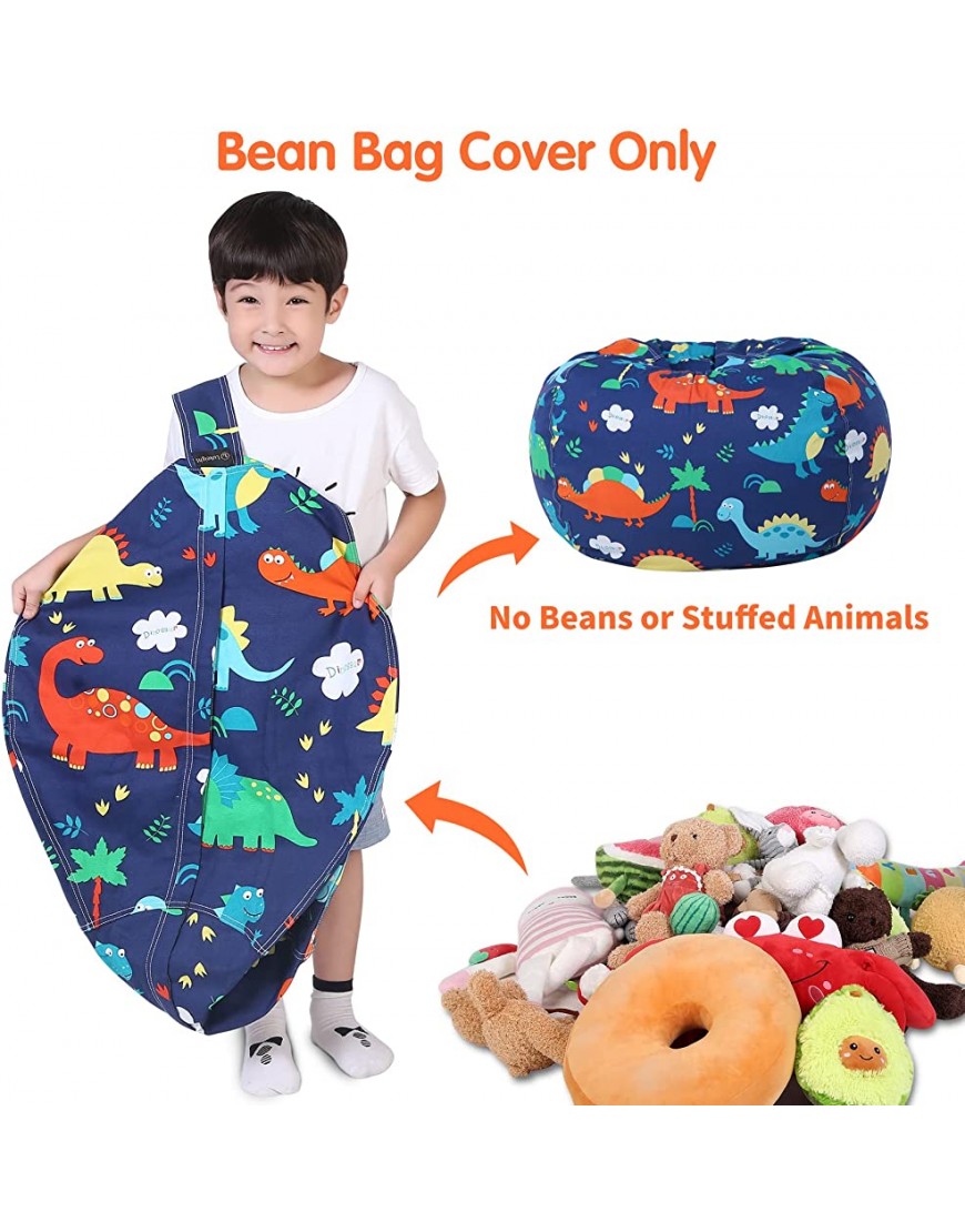 Lukeight Stuffed Animal Storage Bean Bag Chair for Kids Zipper Storage Bean Bag for Organizing Stuffed Animals Dinosaur Bean Bag Chair Cover No Beans Large - B5S1Q6QZV
