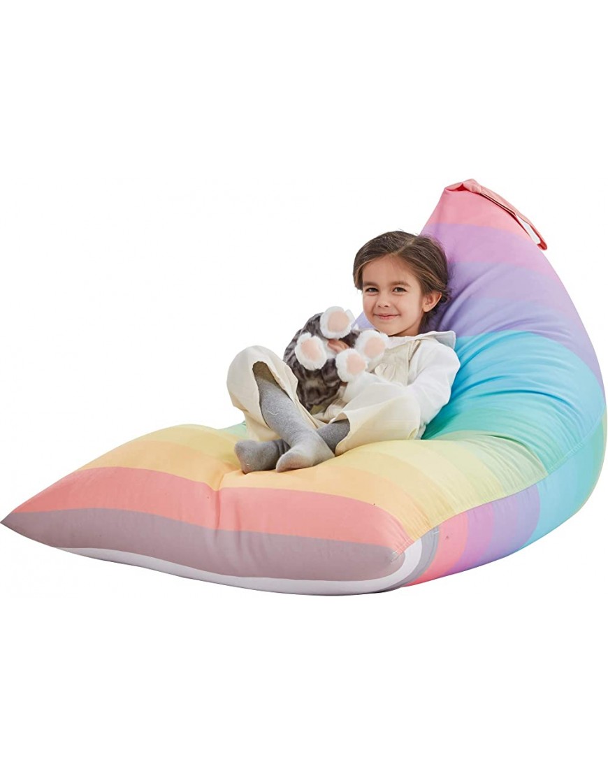 Nobildonna Stuffed Animal Storage Bean Bag Chair Cover Only for Kids and Adults Extra Large Beanbag Without Filling Plush Toys Holder and Organizer- Premium Canvas 250L Rainbow - BV6DMPBV6