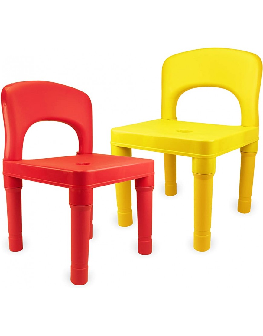 Plastic Kids Chairs for School Daycare Home Indoor and Outdoor Use Set of 2 Chairs for Young Kids and Up Enables Children to Play and Do Activities Independently Red and Yellow Chairs - B9L7VBOPZ