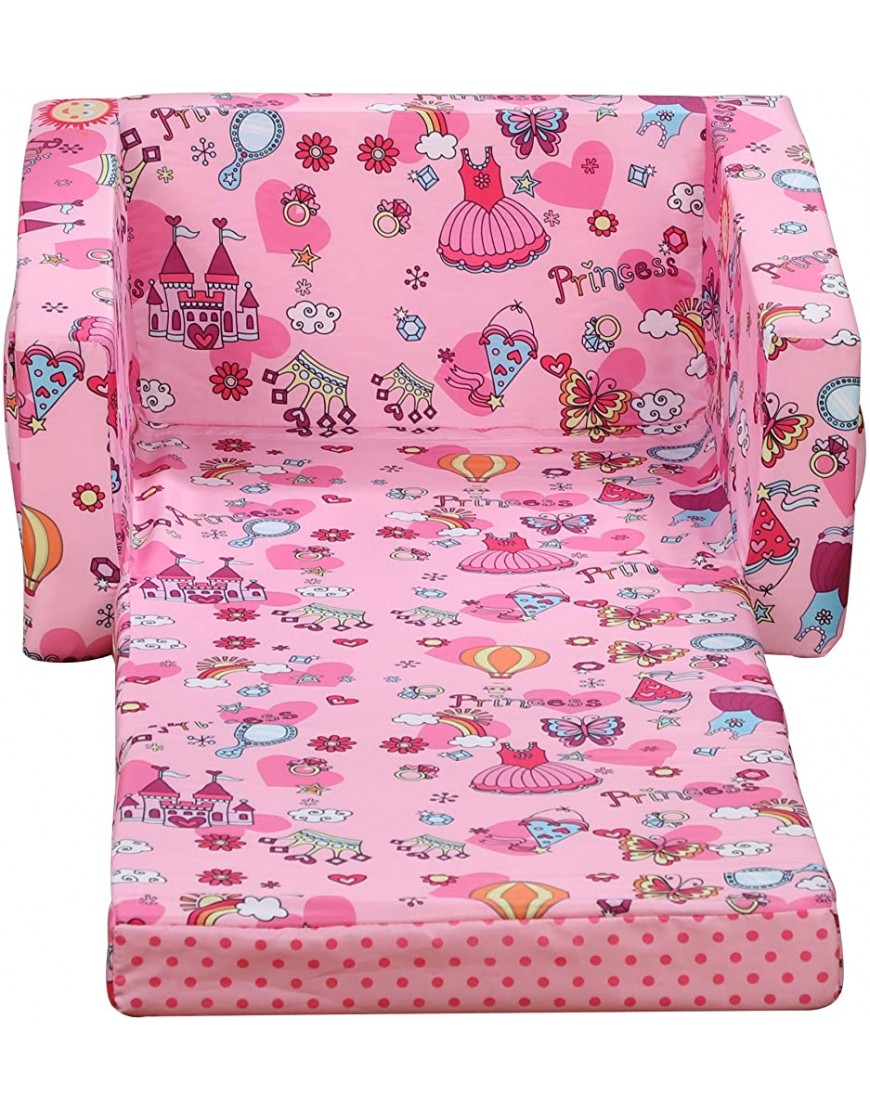 Qaba Kids Fold-Out Couch Chair Lounger with Space-Themed Washable Fabric & Removable Cushion for 3-6 Years Old Pink - B9CBH9BVV