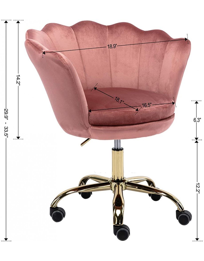 Wahson Home Office Task Chair with Wheels Velvet Seashell Back Swivel Desk Chair for Women Girls Living Room Height Adjustable Pink - BV48MCA09