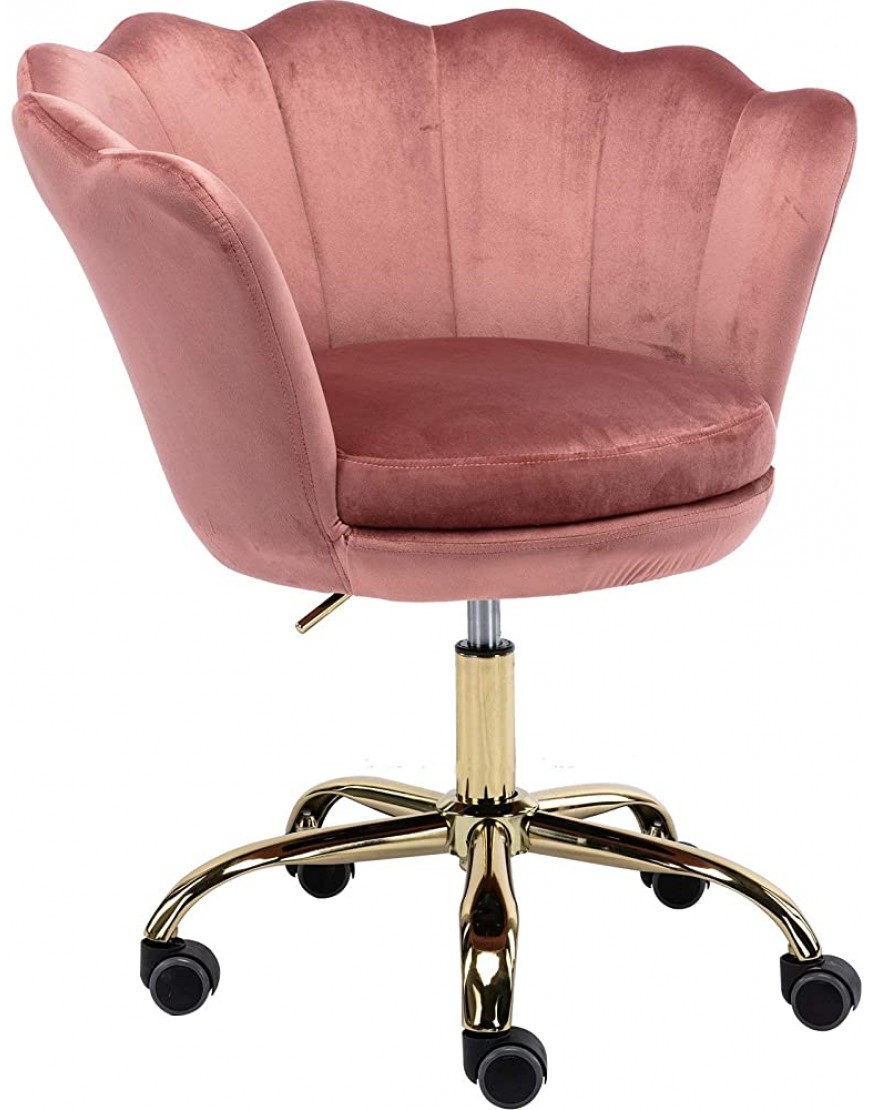 Wahson Home Office Task Chair with Wheels Velvet Seashell Back Swivel Desk Chair for Women Girls Living Room Height Adjustable Pink - BV48MCA09