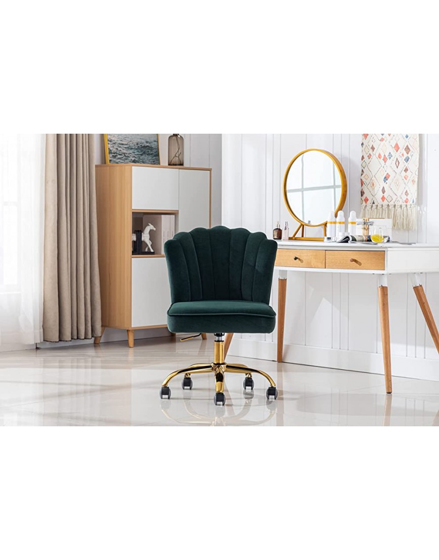 ZOBIDO Comfy Home Office Task Chair with Wheels Cute Modern Upholstered Velvet Seashell Back Adjustable Swivel Vanity Desk Chair for Women for Kids for Girls Living Room Bedroom Dark Green - BXJPFIXJE