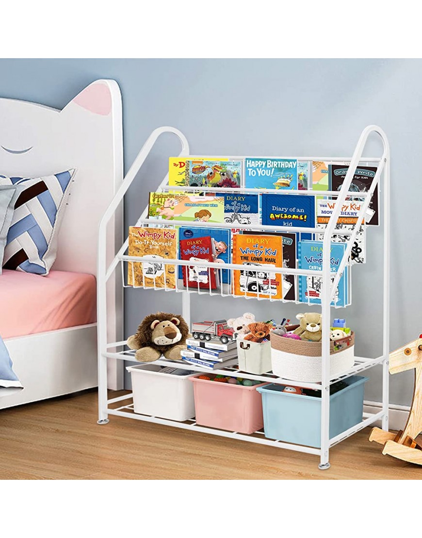 aboxoo Metal Kids Bookshelf Freestanding for Children Room 32 in Toy Organizer Large White Stable Bookcase Bookstore Library Book Unit Storage - BI83P3R2D