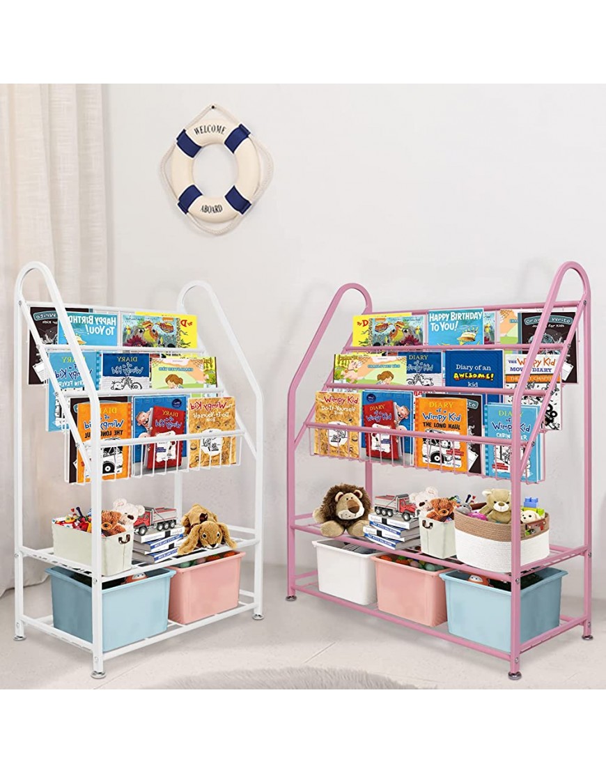 aboxoo Metal Kids Bookshelf Freestanding for Children Room 32 in Toy Organizer Large White Stable Bookcase Bookstore Library Book Unit Storage - BI83P3R2D