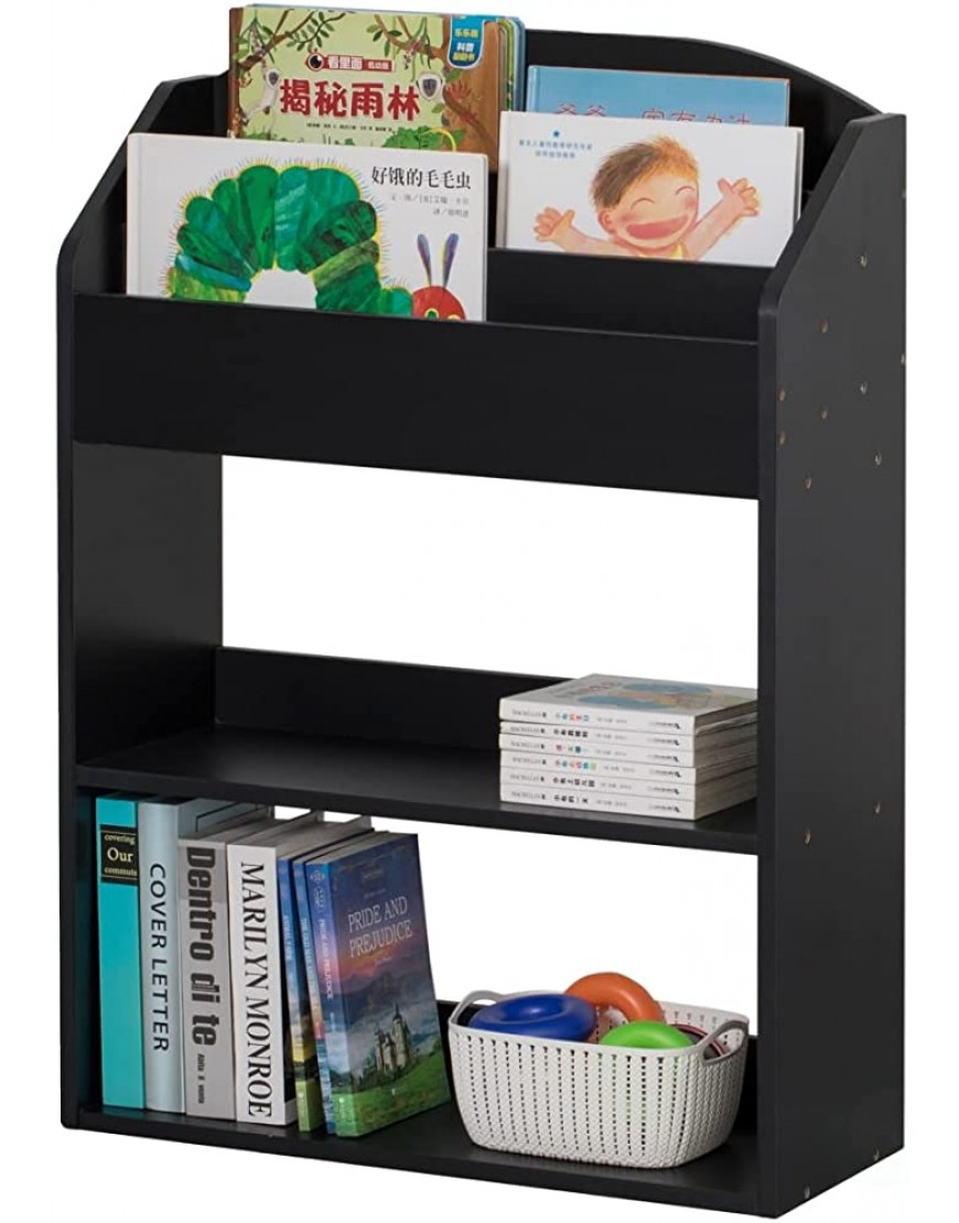 Basicwise Black Modern Wooden Storage Bookcase with Shelf Playroom Bedroom Living and Office QI004151.BK - BMJ7RQFW6