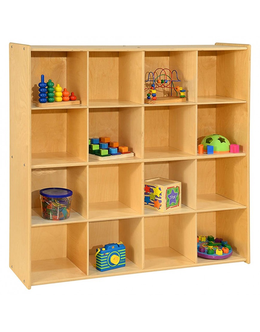 Contender 16 Big Cubby Section Storage Cabinet Multipurpose Montessori Shelves for Mobile Storage of Toys Craft Supplies in Natural Finish Made In USA - BZL6U28OM