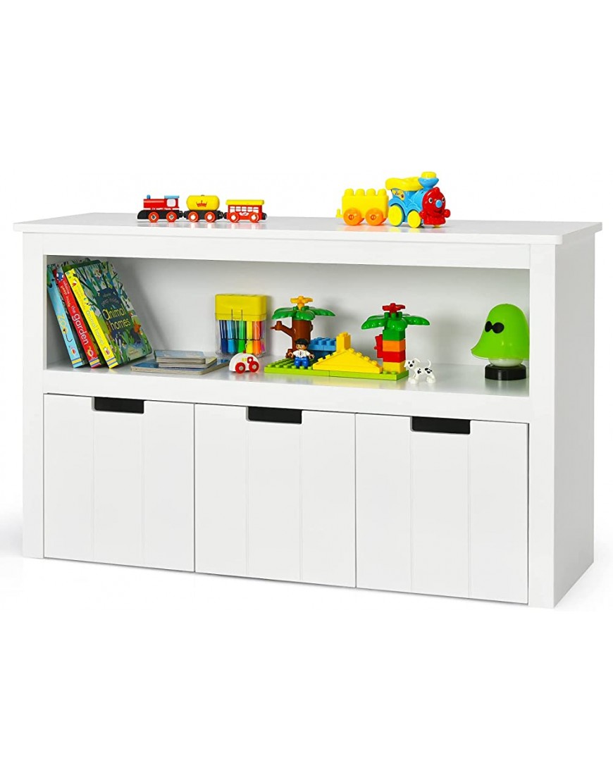 Costzon Kids Toy Storage Cabinet 3 Drawers Playroom Chest with Large Open Shelf & Rolling Wheels Classroom Toddler Toy Organizer w Bookshelf Daycare Shelves for Kids Room Kindergarten White - B29PB6MR8