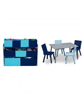 Delta Children Deluxe Multi-Bin Toy Organizer & Kids Table and Chair Set Grey Blue - BGYO49SCC
