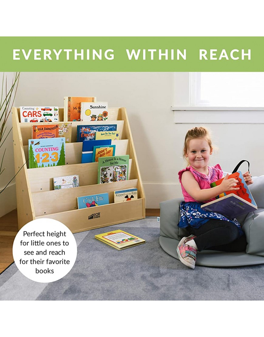 ECR4Kids Birch Streamline Book Display Stand Kids Wooden Book Rack Forward Facing Bookshelf Reading Book Stand for Homes and Classrooms 5-Shelves Natural - BUKJS9RKI