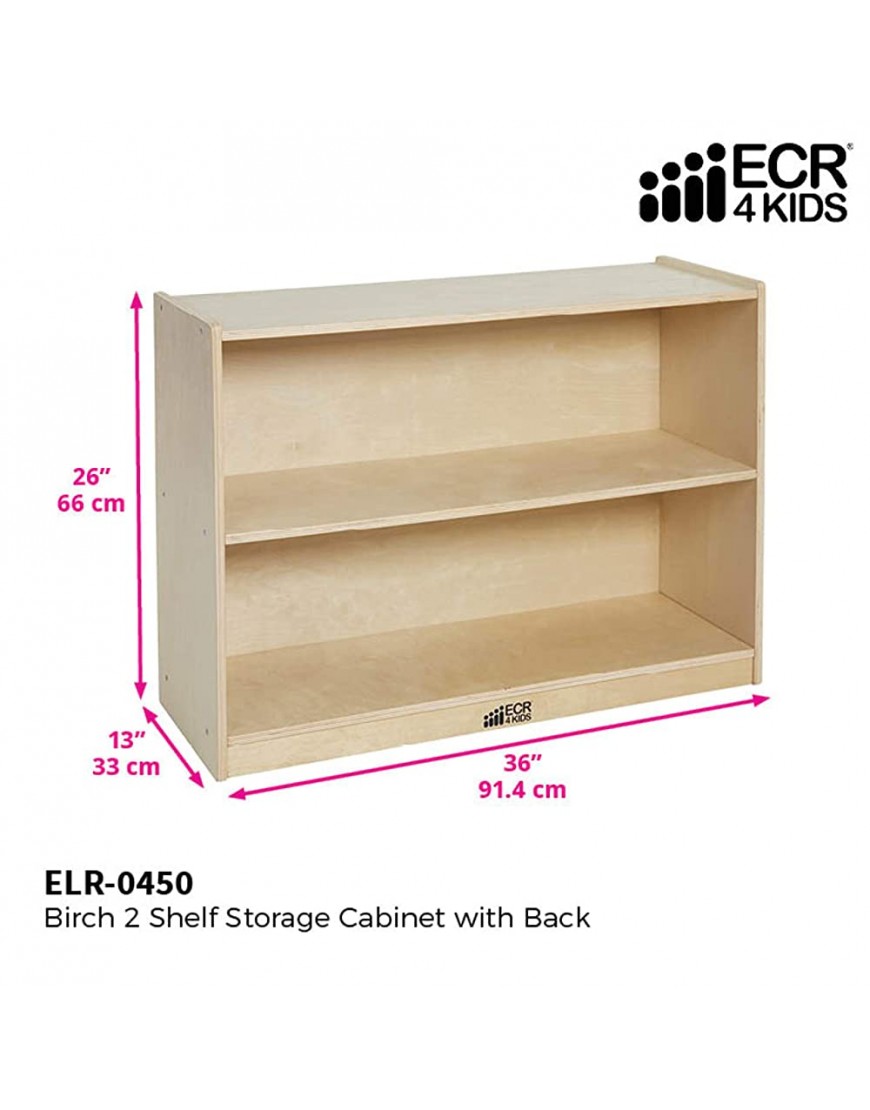 ECR4Kids ELR-0450 Birch 2 Shelf Storage Cabinet with Back Natural & ELR-0339 Birch Hardwood Single-Sided Bookcase Display Stand for Kids 5 Shelves GREENGUARD [Gold] - BMQX7K2D3