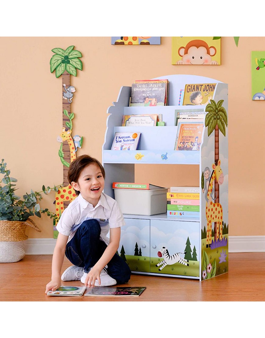 Fantasy Fields Sunny Safari Kids 3-Tier Wooden Bookshelf with Storage Drawer Multicolor - B8BC7PVWW