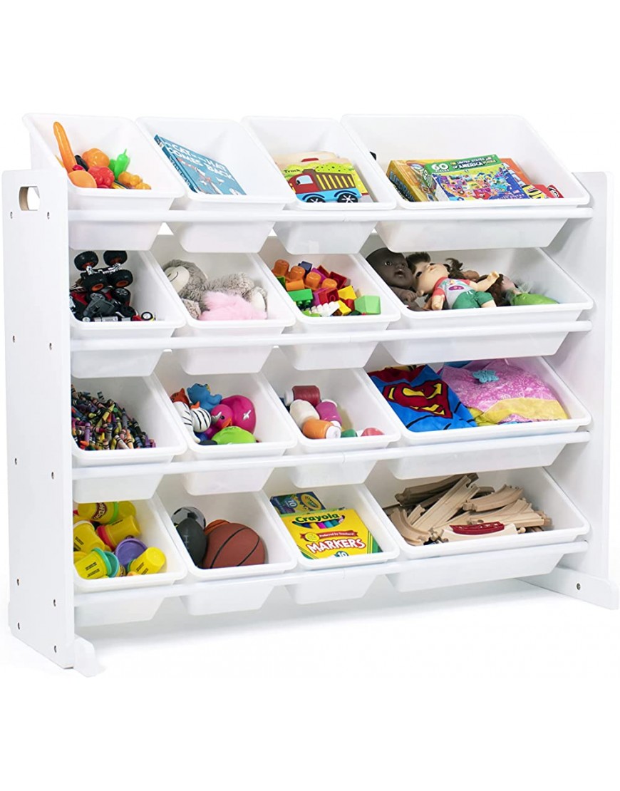 Humble Crew Extra-Large Toy Organizer 16 Storage Bins White White & Natural White Kids Book Rack Storage Bookshelf with Deep Sleeves Universal - BR0AY5IKI