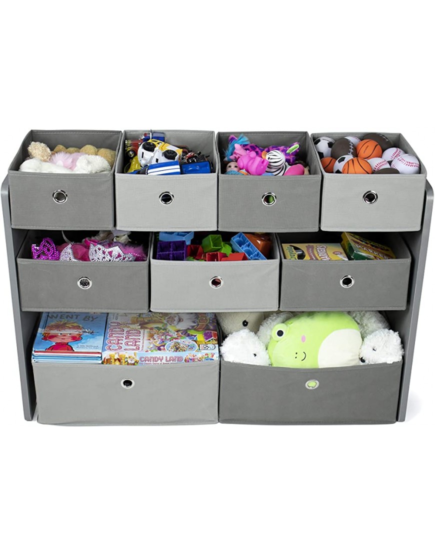 Humble Crew Kids Toy Organizer with 9 Storage Fabric Bins Grey & Grey White Kids Book Rack Storage Bookshelf 4 Tiers - BCNPLJ4ZW