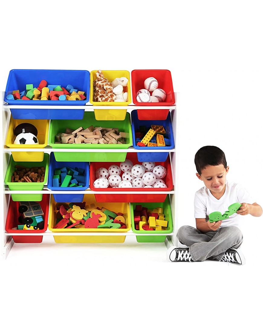 Humble Crew White Primary Kids' Toy Storage Organizer with 12 Plastic Bins & Crew White Primary Kids Book Rack Storage Bookshelf - B3L0HGYK4