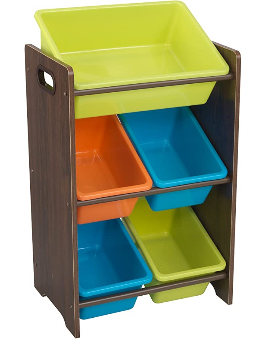 KidKraft Wooden Children's Toy Storage Unit with Five Plastic Bins Brights & Espresso Gift for Ages 3+ - BMHUBG723