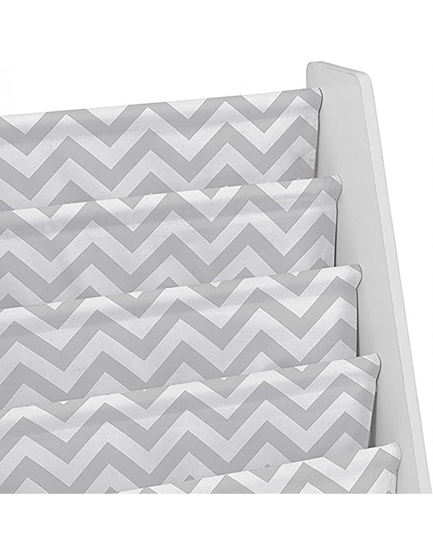 KidKraft Wooden Sling Shelf Bookcase White and Gray Chevron Pattern Canvas Fabric Kids Bookshelf Young Reader Support Gift for Ages 3+ - B997O8PVH