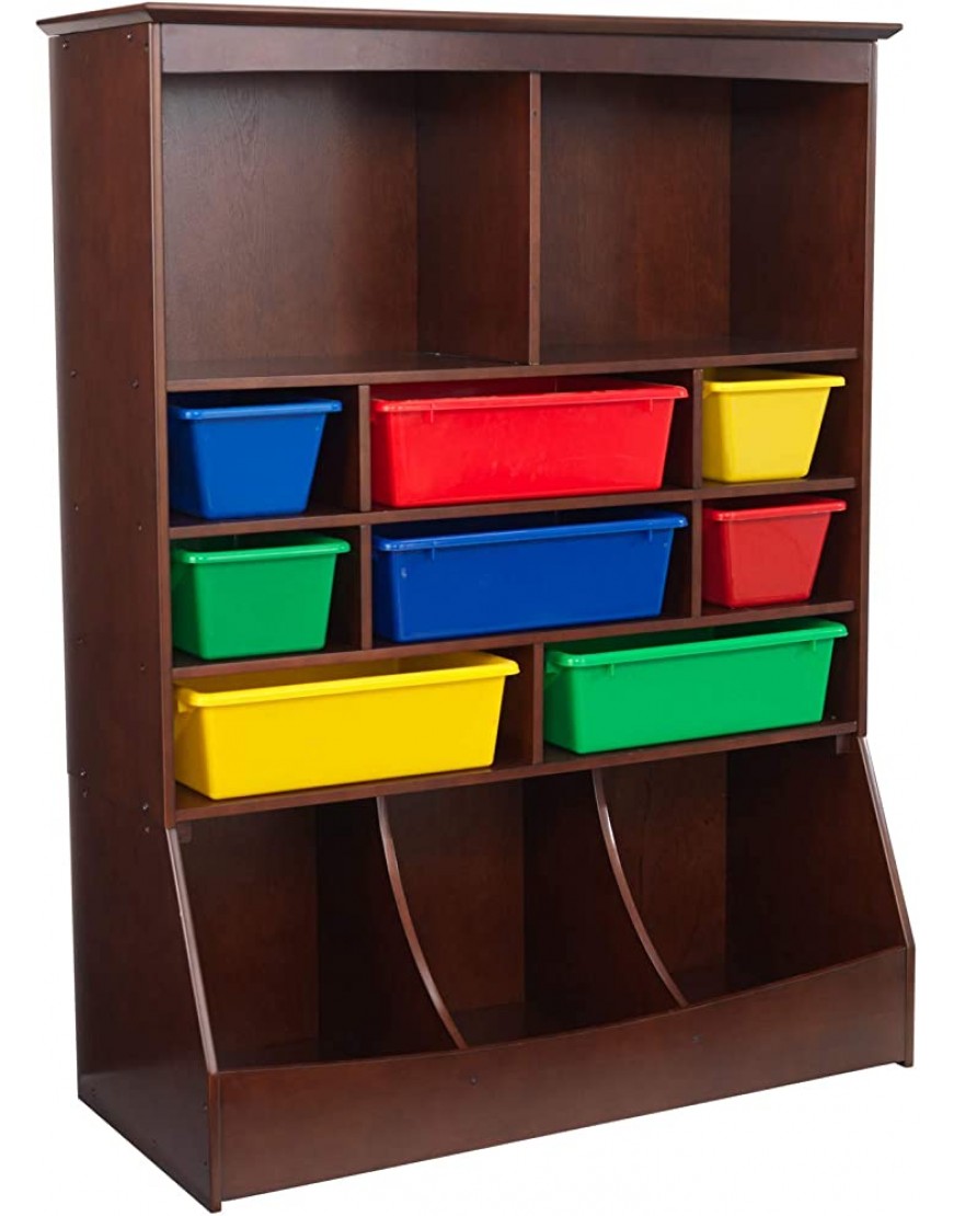 KidKraft Wooden Wall Storage Unit with 8 Plastic Bins & 13 Compartments Espresso ,53 x 20 x 8.25 & Bookcase with Reading Nook Toy Espresso - BQG8ZJ73C