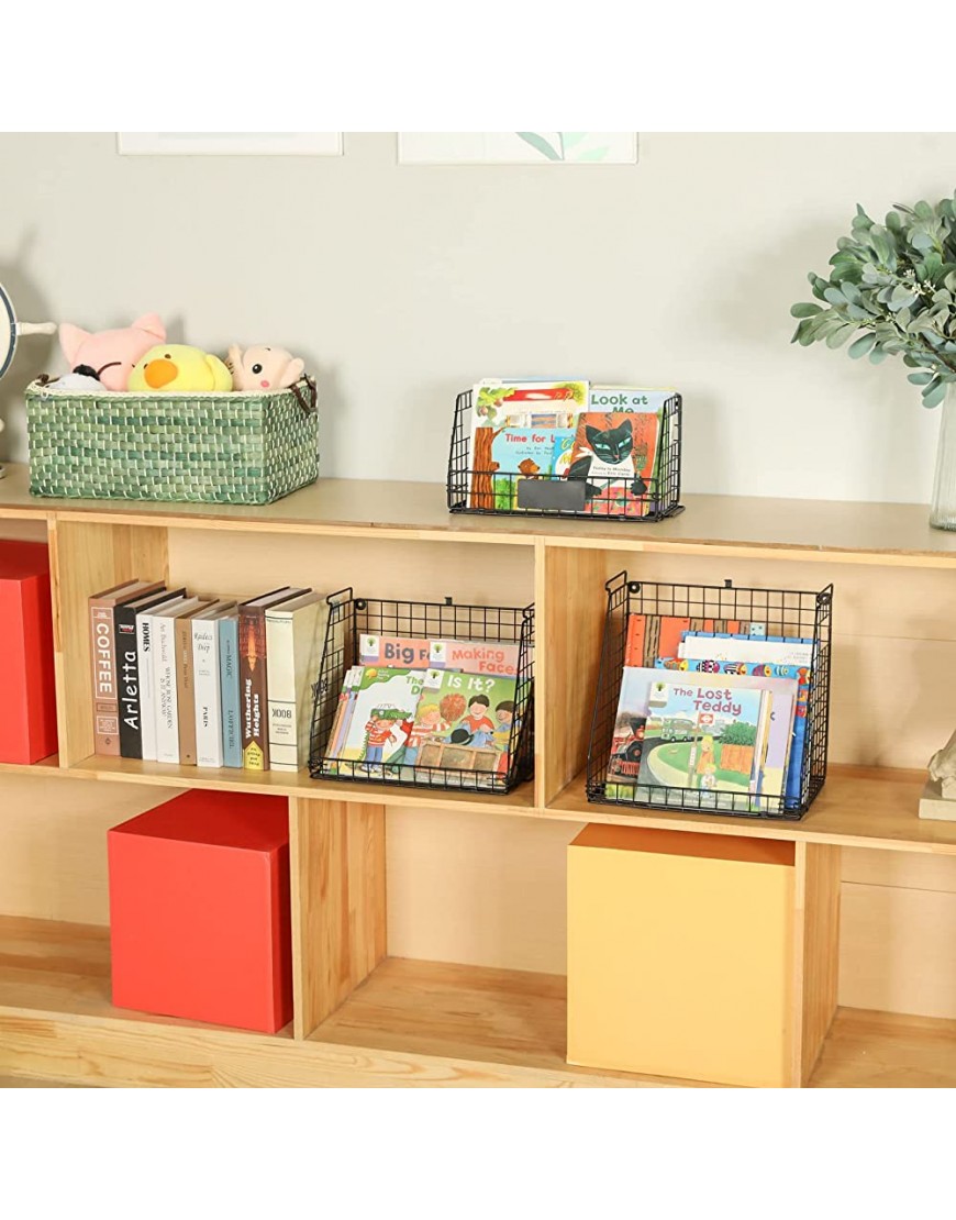 LUMAMU Metal Kids Bookshelf 3 Tier Stackable Book Basket with DIY Blackboard Storage Book Stand for Kids Bookshelf Wire Organizer for Nursery Room Bedroom Livingroom - BLHXAHTQX