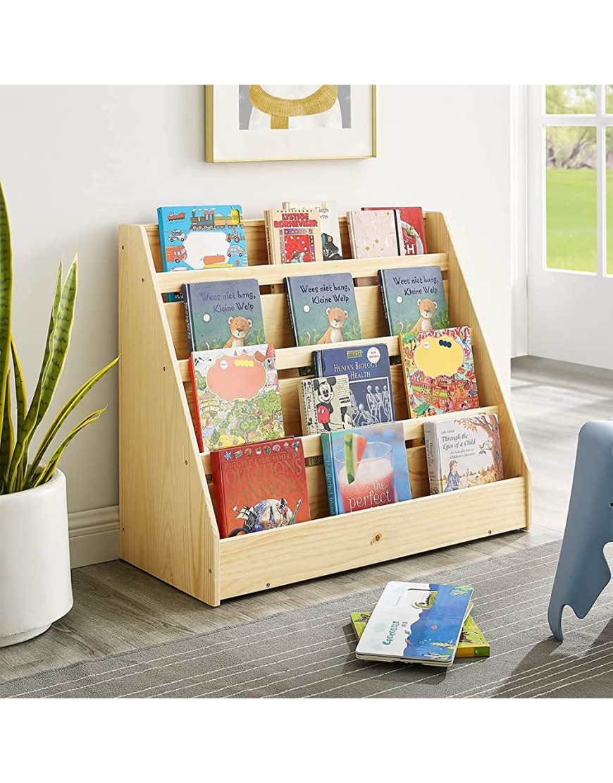 MUSHOMEINC Pinewood Single-Sided Bookcase Display Stand for Kids Kids Storage Bookshelf with 4 Shelves Book Display Rack for Kids Natural - B3NSJM92T