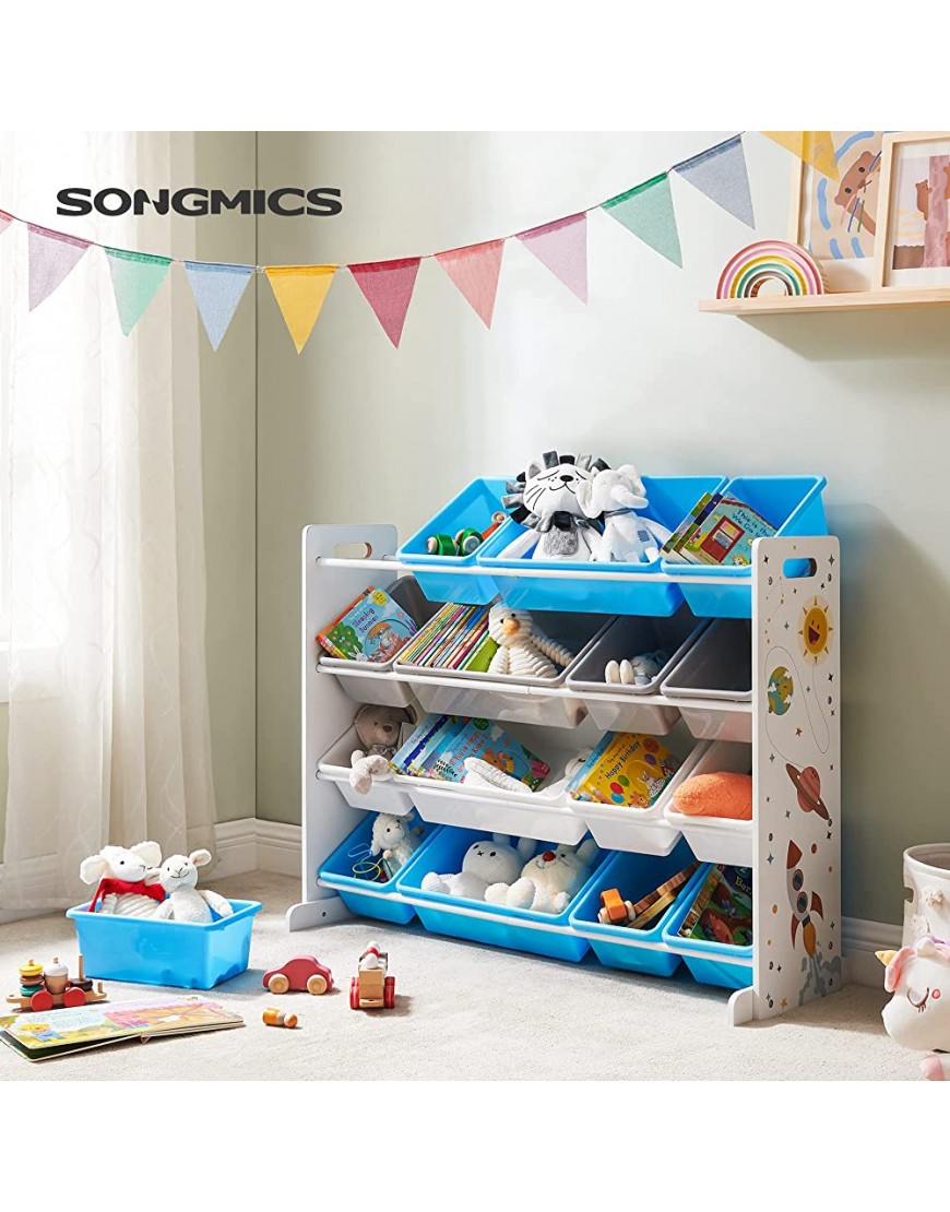 SONGMICS Kid's Large Toy Storage Unit with 16 Removable Bins for Playroom Children’s Room 41.7 Blue and Gray - B3AZ0RM1Q