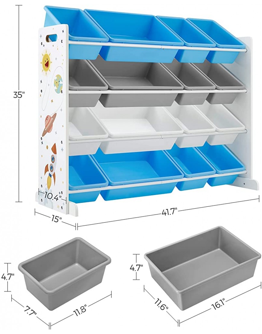 SONGMICS Kid's Large Toy Storage Unit with 16 Removable Bins for Playroom Children’s Room 41.7 Blue and Gray - B3AZ0RM1Q