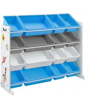 SONGMICS Kid's Large Toy Storage Unit with 16 Removable Bins for Playroom Children’s Room 41.7" Blue and Gray - B3AZ0RM1Q