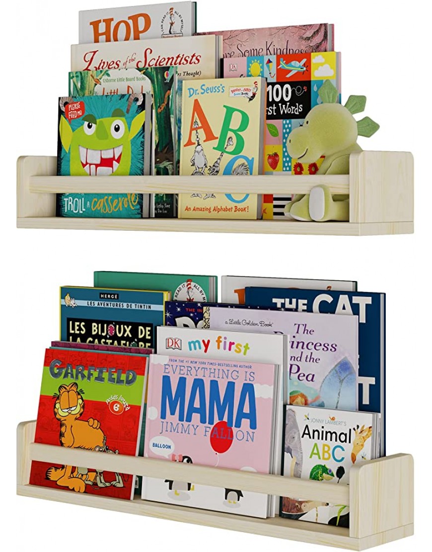 Wallniture 24" Madrid Bookshelf for Kids Room Decor Floating Shelves Nursery Storage Kitchen Organization Set of 2,Natural - BRL3EYAAC