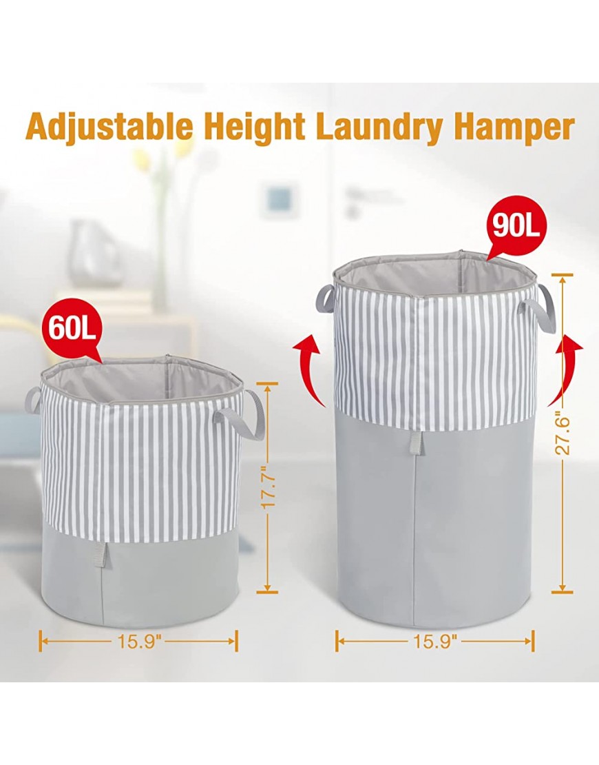 Adjustable Height Laundry Hamper 90L Large Laundry Basket with Zipper and Handles Foldable Clothes Hamper for Living Room Bedroom Nursery Tall Storage Basket for Clothes Blankets 27.6H Grey - B1HZHOE6A