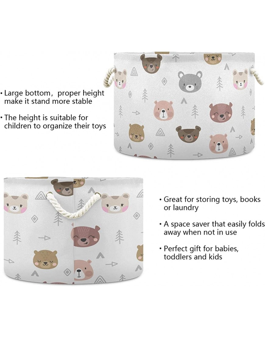 ALAZA Round Storage Basket Bin Cartoon Bears Collapsible Waterproof Laundry Hamper Baby Nursery Basket Organizer with Handles for Bedroom Closet Toys Gifts - BAZLASWOS