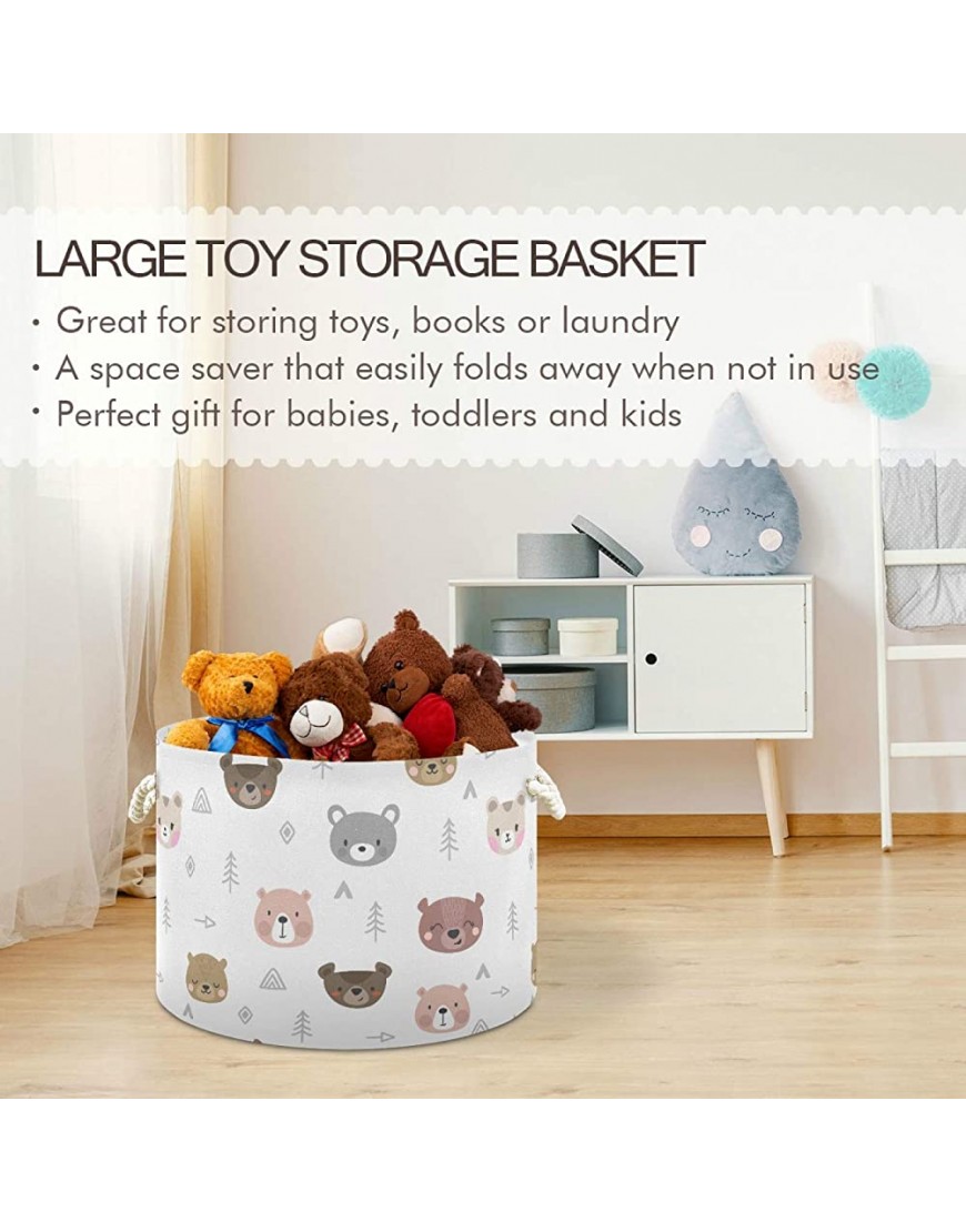 ALAZA Round Storage Basket Bin Cartoon Bears Collapsible Waterproof Laundry Hamper Baby Nursery Basket Organizer with Handles for Bedroom Closet Toys Gifts - BAZLASWOS
