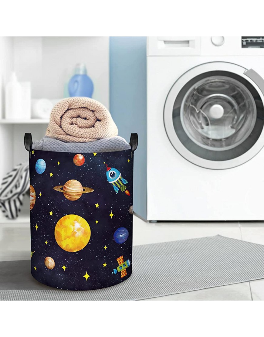 Clastyle 45L Boys Black Planets Nursery Hamper Collapsible Outer Space Laundry Basket with Drawstring Waterproof Kids Room Storage Basket with Handle 14 * 17.7 in - BO50CTQPW