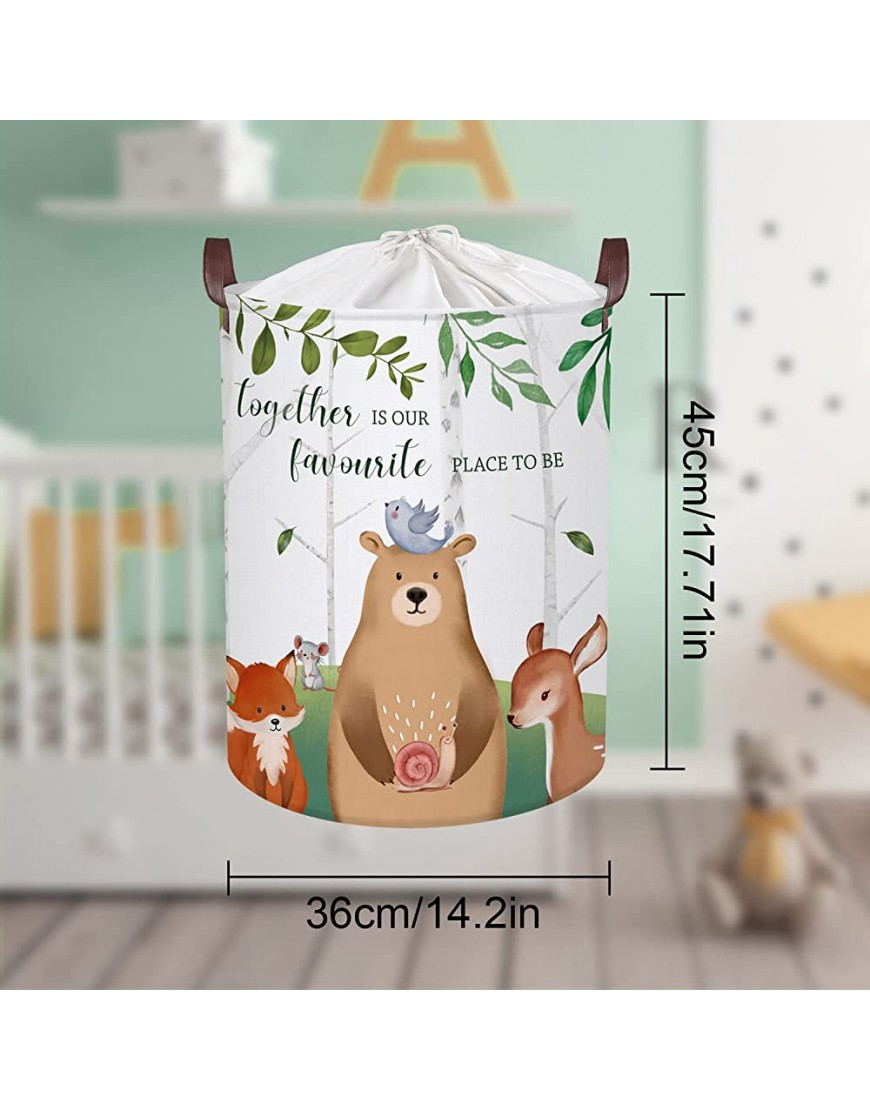 Clastyle 45L Forest Bear Animals Nursery Hamper Collapsible Woodland Laundry Basket with Drawstring Jungle Fox Deer Toys Storage Bin with Handle 14 * 17.7 in - BYUOZTXIB