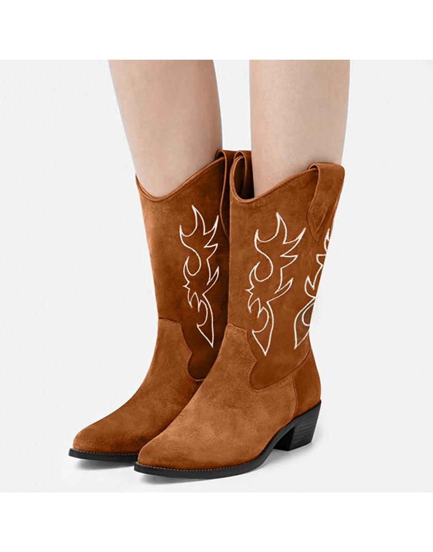 Fullwei Boot for Women,Women Vintage Cowgirl Embroidery Combat Cowboy Booties Knee High Boot Ladies Casual Western Tight High Motorcycle Riding Boot Walking Shoe Brown-2 7.5 - BPG66KSW9