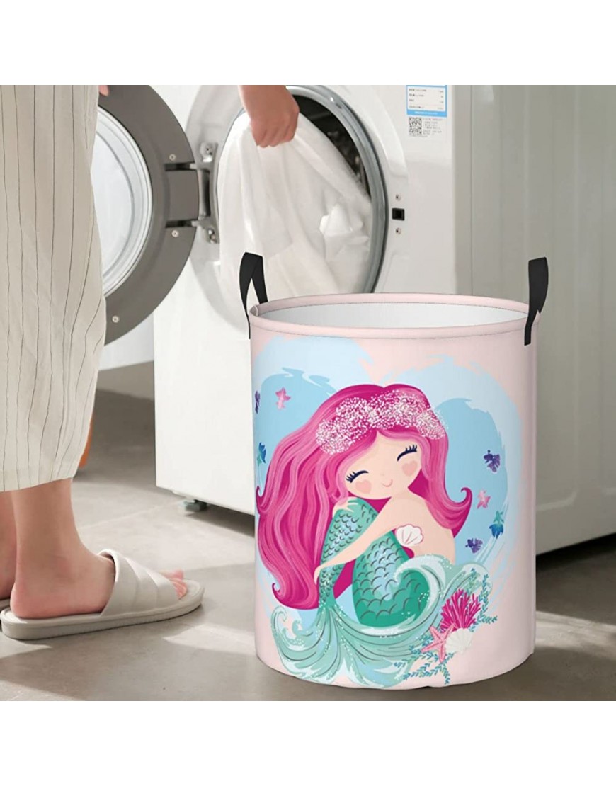 Gbuzozie 38L Round Laundry Hamper Cute Mermaid Girl Storage Basket Waterproof Coating Organizer Bin For Nursery Clothes Toys - BJ1WOYYXL
