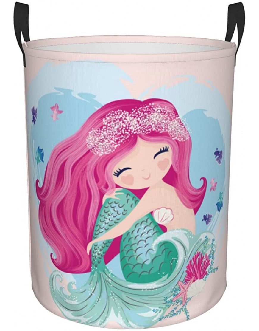 Gbuzozie 38L Round Laundry Hamper Cute Mermaid Girl Storage Basket Waterproof Coating Organizer Bin For Nursery Clothes Toys - BJ1WOYYXL