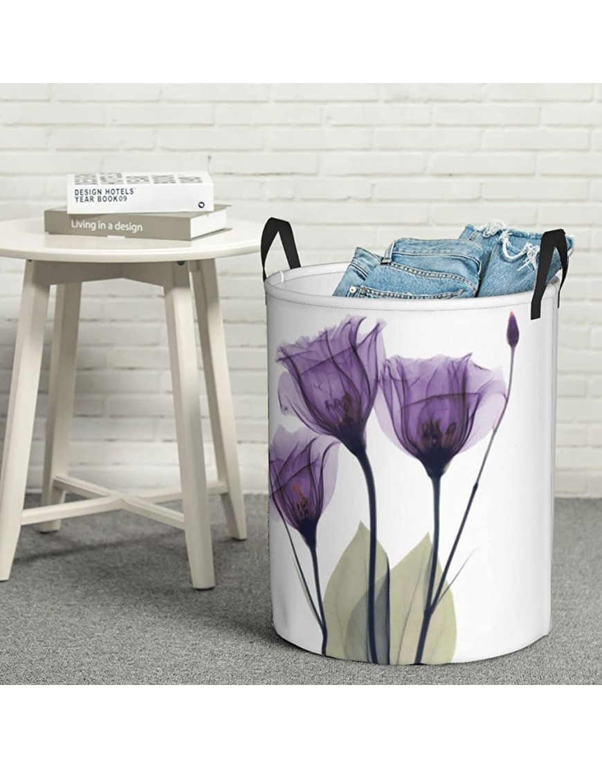 Gbuzozie 38L Round Laundry Hamper Purple Tulip Flowers Storage Basket Waterproof Coating Organizer Bin For Nursery Clothes Toys - BC33C3YER