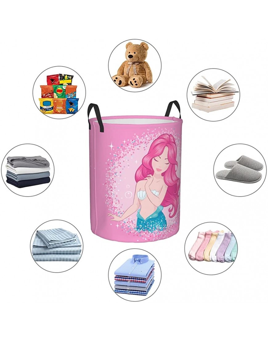 Gbuzozie 62l Round Laundry Hamper Pink Hair Mermaid Girl Storage Basket Waterproof Coating Organizer Bin For Nursery Clothes Toys - B0GMHY83G