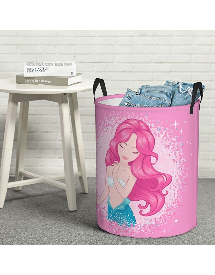 Gbuzozie 62l Round Laundry Hamper Pink Hair Mermaid Girl Storage Basket Waterproof Coating Organizer Bin For Nursery Clothes Toys - B0GMHY83G