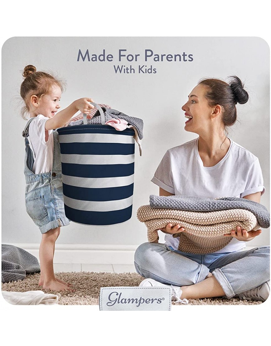 Glampers Baby Laundry Baskets-Kids Laundry Hamper Baby Hamper Dirty Clothes Hampers for Bedroom Kids Hamper & Baby Laundry Hamper Small Navy Stripes CRGNAVYMED - BY2Y3BCPP