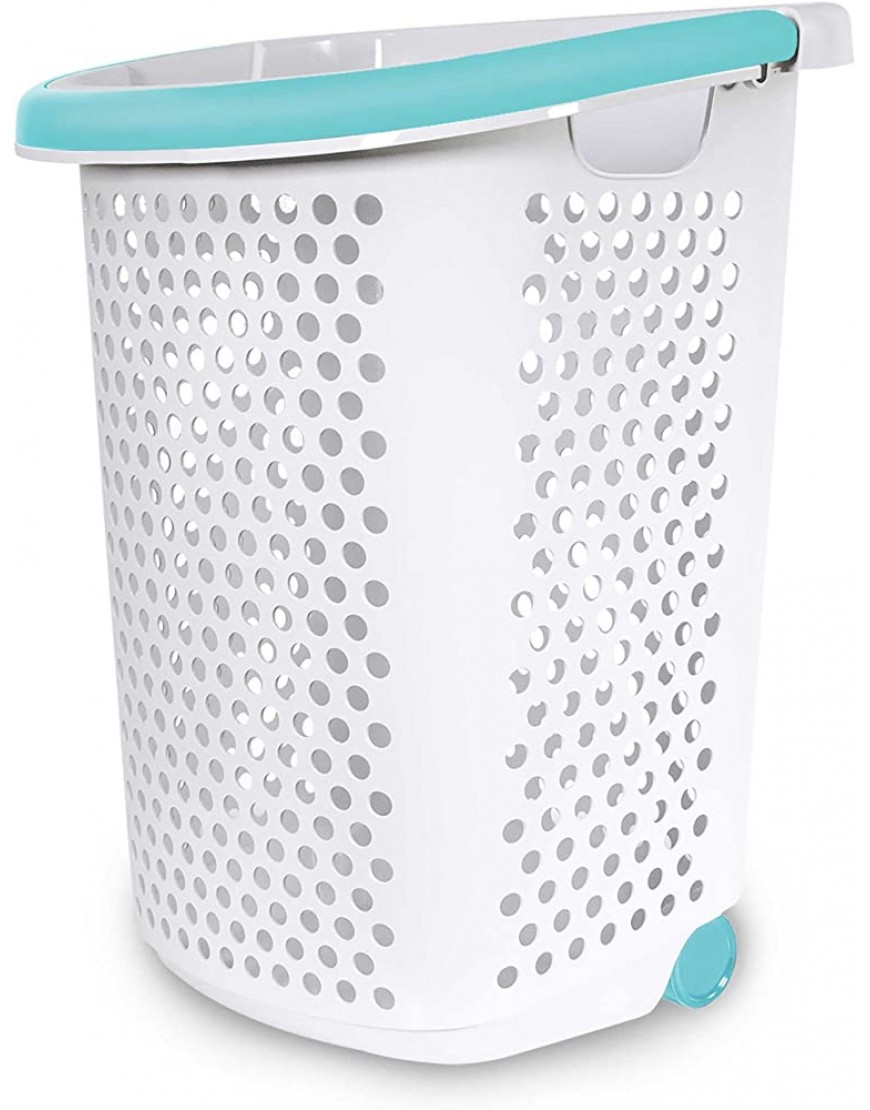 Home Logic 2.0-Bu. Rolling Laundry Hamper Container Bin Storage in White Features Pop-Up Handle Hole Pattern for Ventilation Built-in Wheels to Maneuver 1 2.0-Bu. - BKTW5PVSU