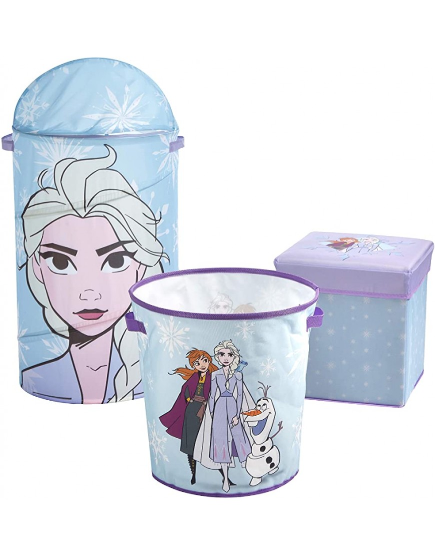 Idea Nuova Disney Frozen 2 3 Piece Collapsible Storage Set with Collapsible Ottoman Bin and Figural Dome Pop Up Hamper Blue - BONUGGAAV