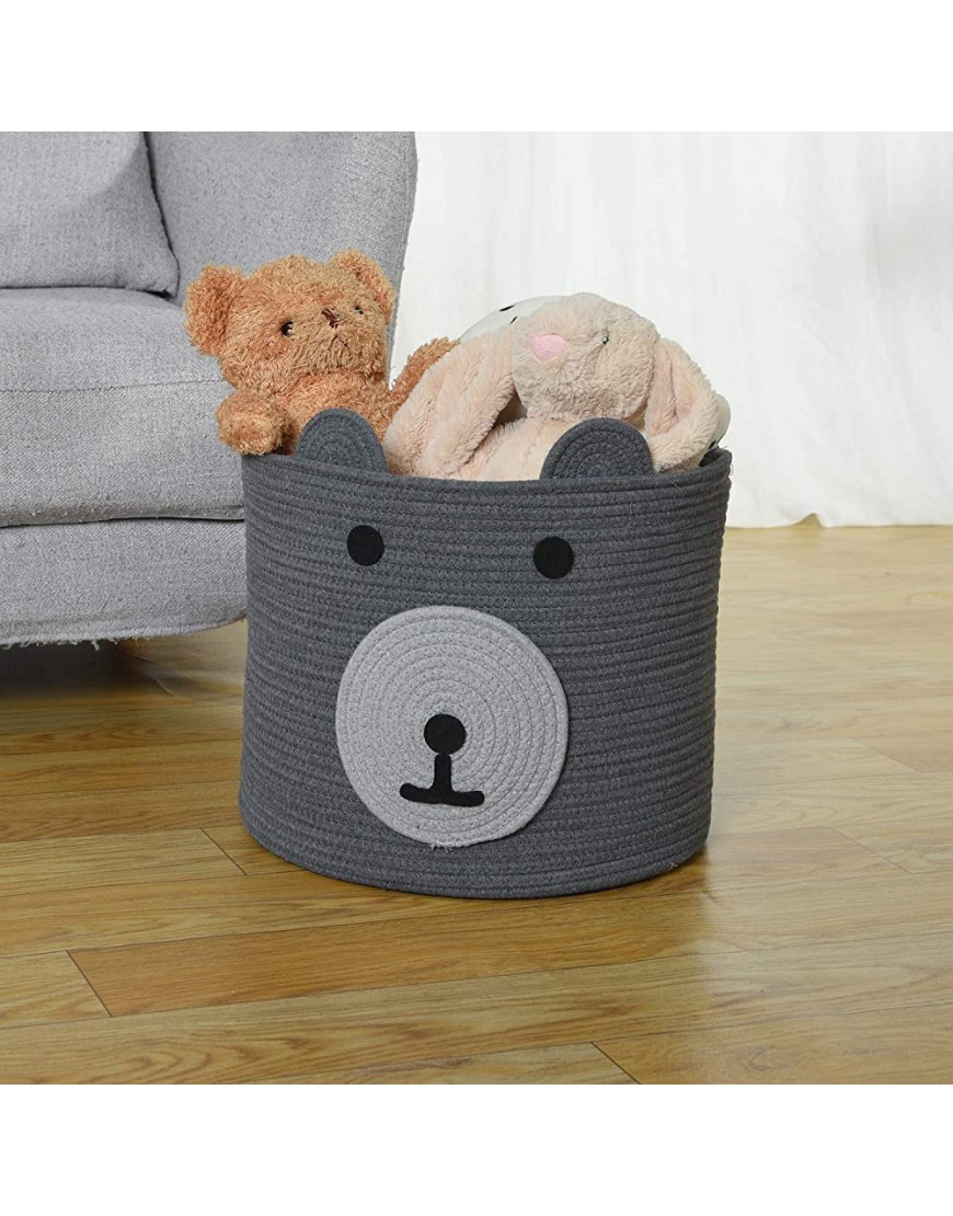 InfiBay Baby Basket with Cute Bear Design Toy Basket Storage with Handles Bear Storage Bin Baby Clothes Hamper Woven Rope Basket Nursery Basket Organizer 16”D x 14”H - BAWSXFPLZ
