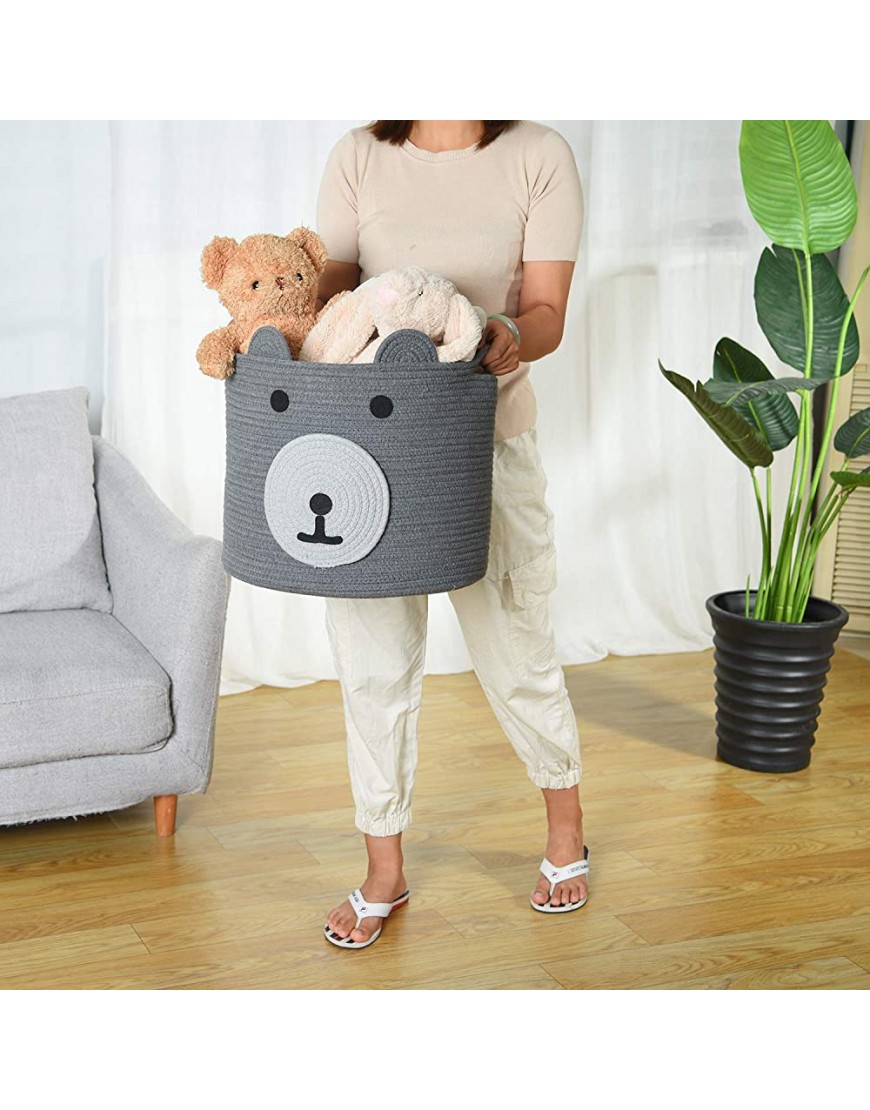 InfiBay Baby Basket with Cute Bear Design Toy Basket Storage with Handles Bear Storage Bin Baby Clothes Hamper Woven Rope Basket Nursery Basket Organizer 16”D x 14”H - BAWSXFPLZ