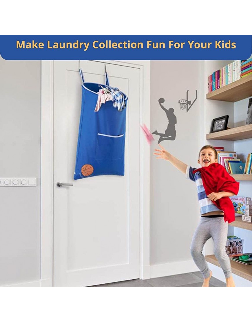Kids hamper- Fun Over The Door Hamper For Kids Room Kids Hamper Laundry Boys With Sock Compartment For Basketball Hamper For Boys Room Basketball Laundry Hamper Hanging Hamper - B8GPDN4PW