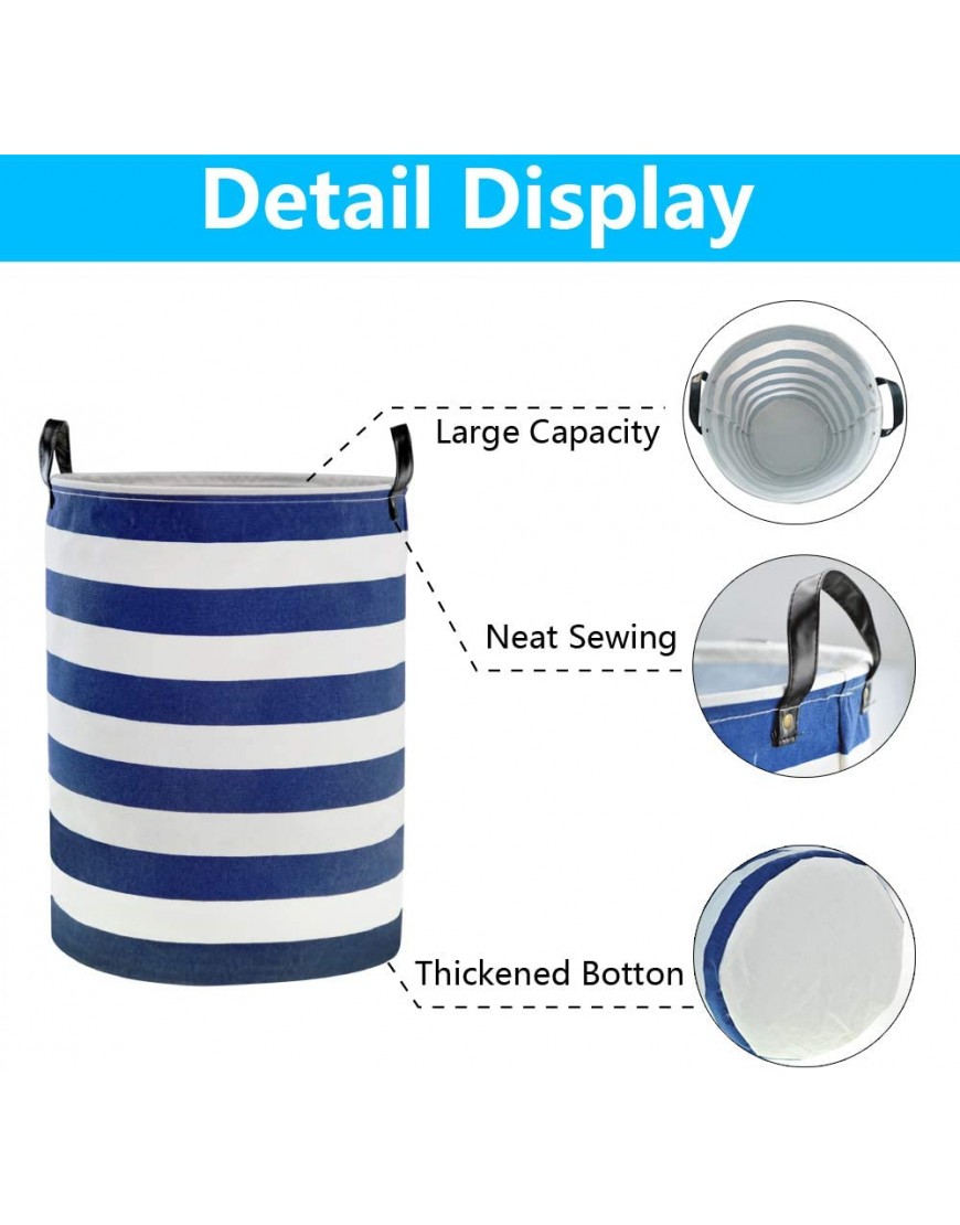 Large Nursery Laundry Basket BigXwell 22 inch Tall Baby Laundry Basket Collapsible Hamper with Easy Carry Extended Sturdy Handles Blue and White Thickened Canvas Kids Laundry Hamper for Storage - B2GACFYE6