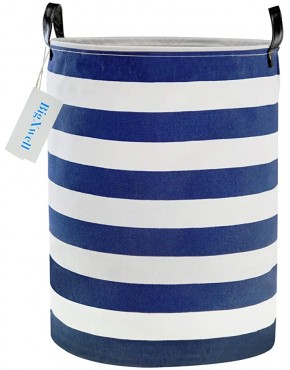 Large Nursery Laundry Basket BigXwell 22 inch Tall Baby Laundry Basket Collapsible Hamper with Easy Carry Extended Sturdy Handles Blue and White Thickened Canvas Kids Laundry Hamper for Storage - B2GACFYE6
