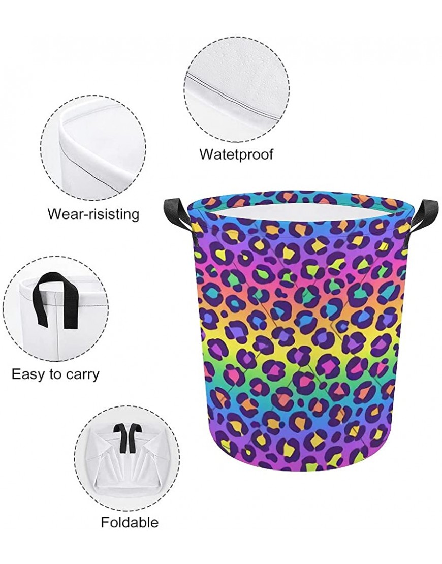 Laundry Hamper Storage Bins Collapsible Rainbow Leopard Basket for Dirty Clothes Kids Nursery Decor Toys Organizer Bathroom Bedroom College Dorm - B0U2RTIP0