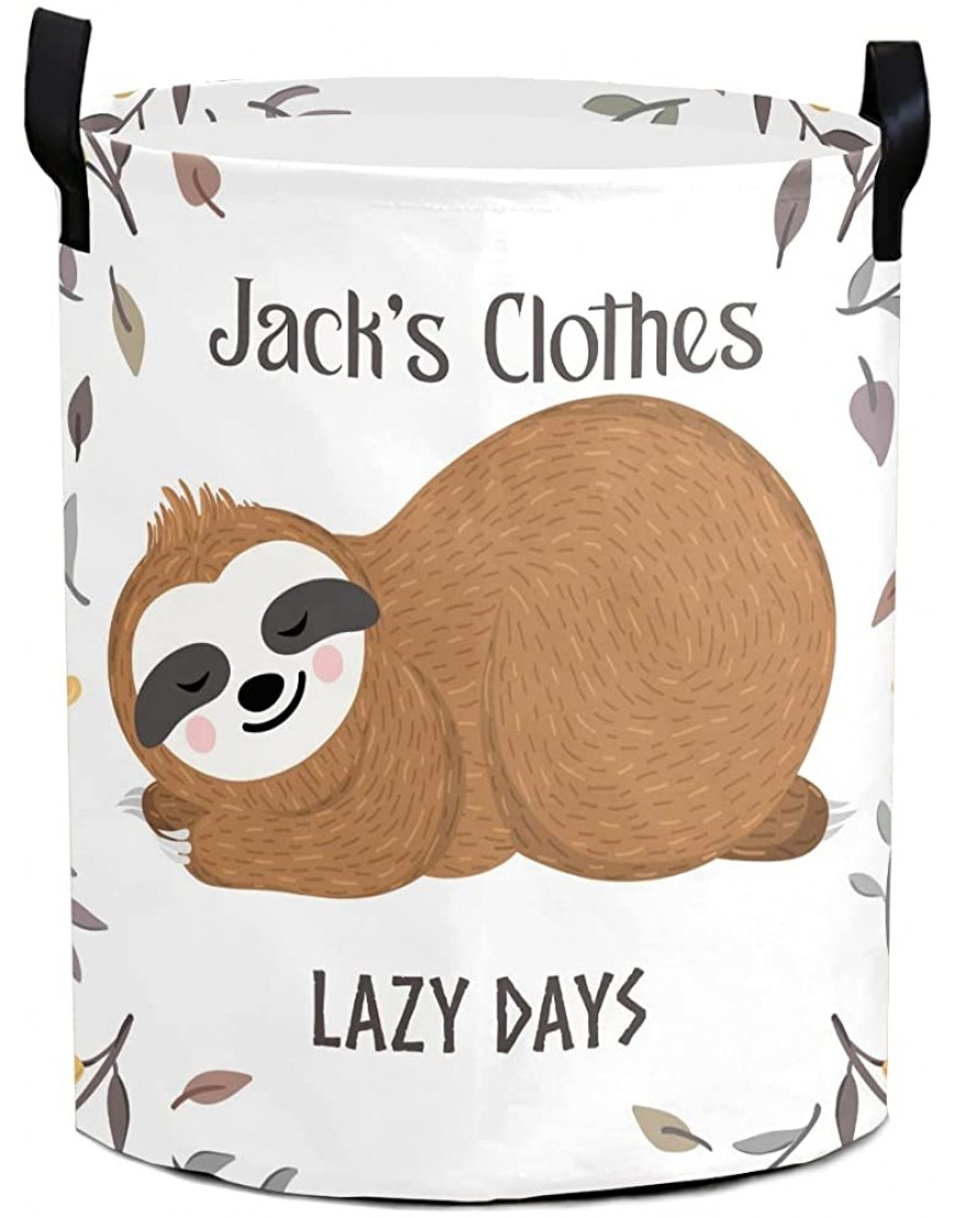Lazy Sloth Animal Personalized Freestanding Laundry Hamper Custom Waterproof Collapsible Drawstring Basket Storage Bins with Handle for Clothes Toy - B2T75TSDG