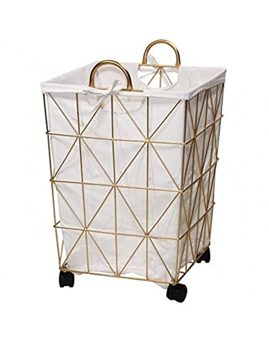 Mainstays Square Symmetrical Metal Hamper in Gold Features Carry Handles Removable Liner & Wheels - B2QIUJ59Q